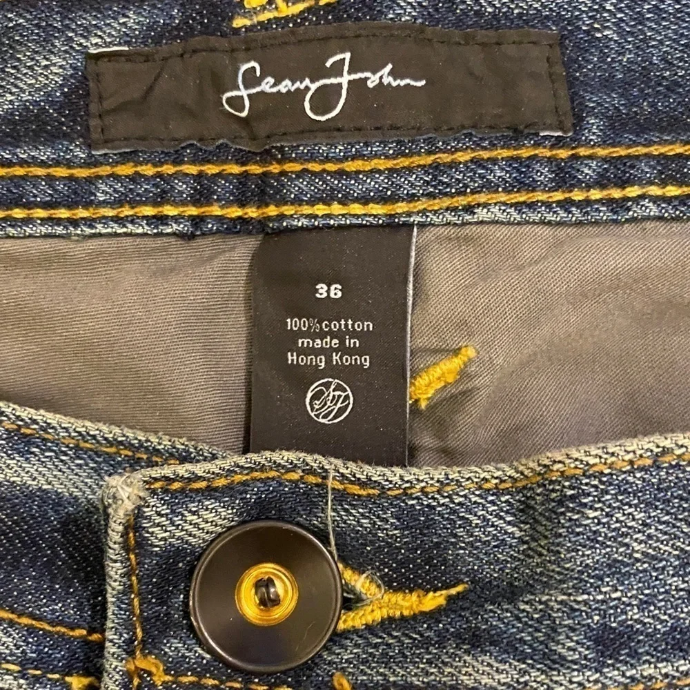 Sean John 36x32 VINTAGE Baggy Jeans Y2K Men’s Button Fly Logo Distressed